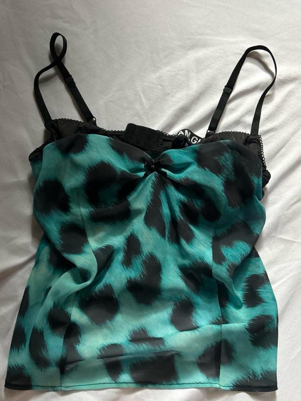 I.AM.GIA Teal and Black Leopard-Effect Satin Cami